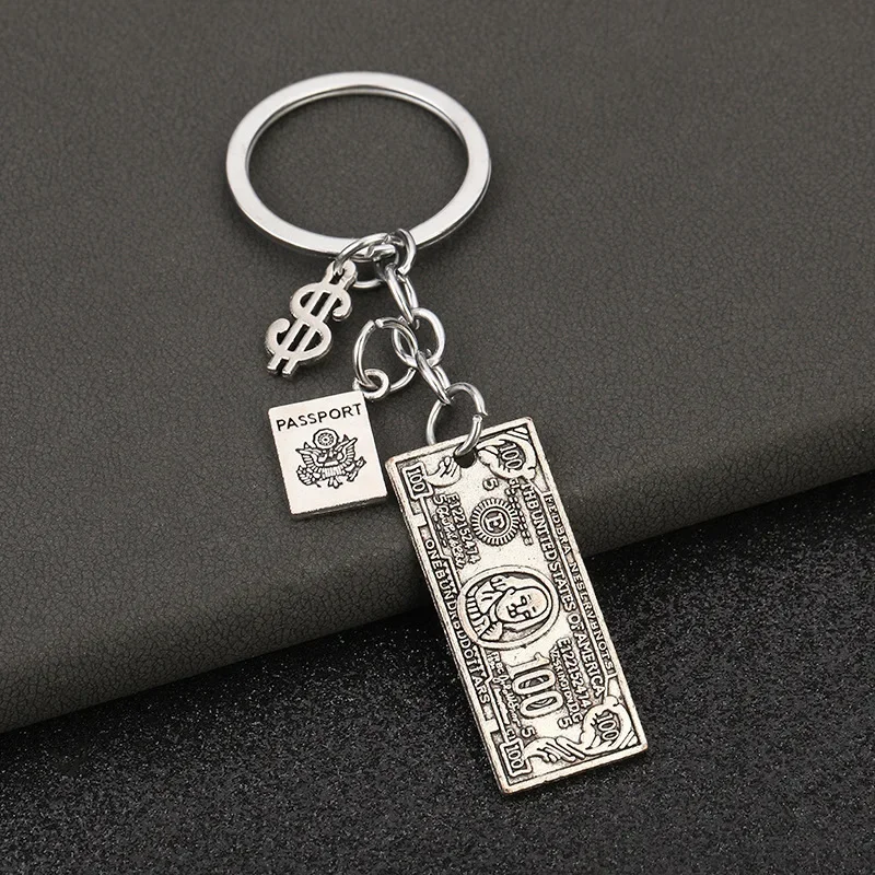 100 Dollar USD Model Pendant Zinc Alloy Unusual Keychain Creative Imiatation US Currency Keyring Handmade Retro Souvenir Gifts