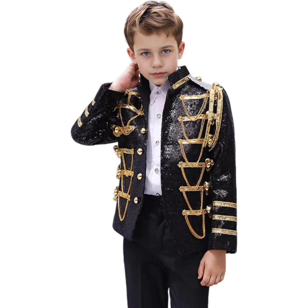 2024 Boys Blazer And Pants 2 Pieces Sequin Fringe Court Style Luxury Birthday Party Suit Performance Clothing 3-16 Years