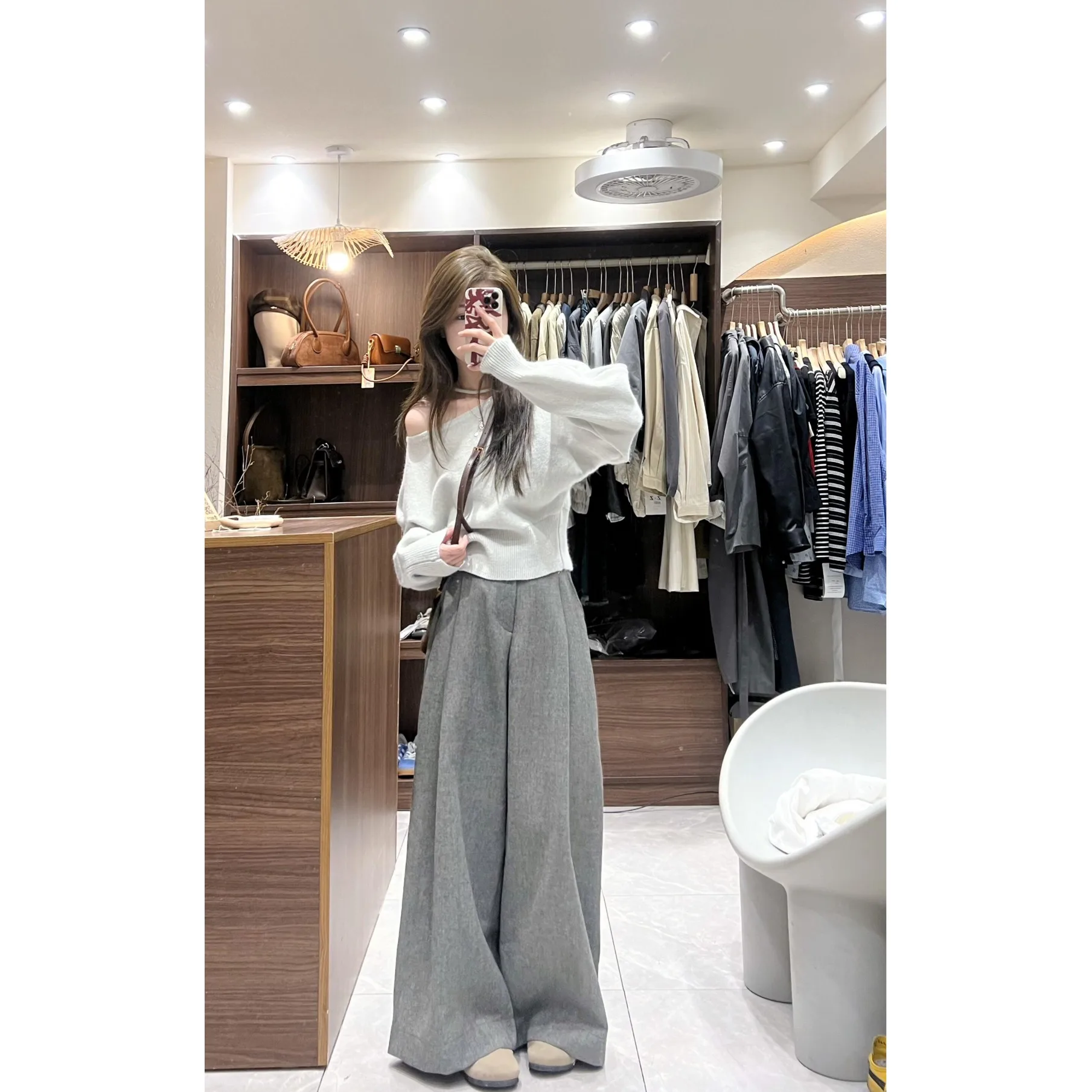 Loose oulder Knitted Sweater Women's Faion Casual Sle ey Loose Fit oulder Bared Knitted Top for Autumn Winter