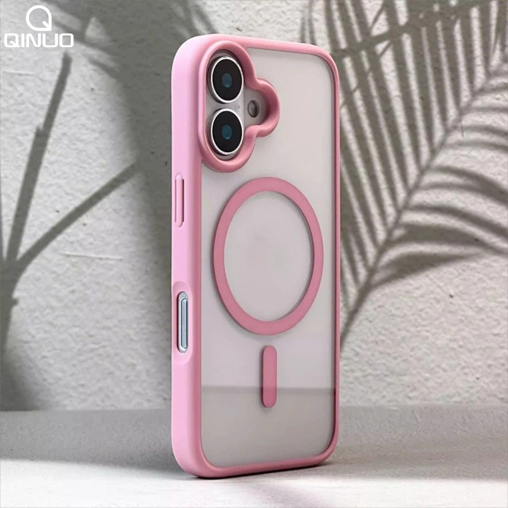 حافظة لهاتف Magsafe شحن لاسلكي مغناطيسي لهاتف آيفون 16E 16 15 14 13 12 Mini 11 Pro Max Plus غطاء شفاف من الأكريليك الصلب