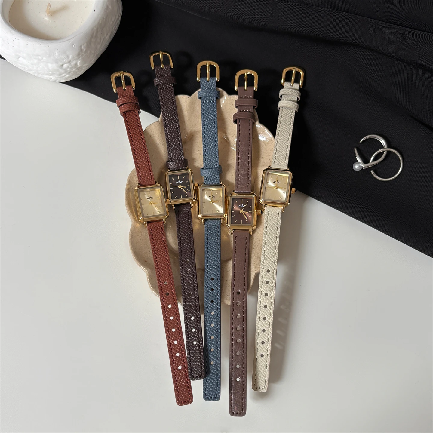 ساعة نسائية مربعة بسيطة ورائعة على الطراز الكوري، ساعة يد كوارتز خفيفة فاخرة وأدبية وفنية متعددة الاستخدامات #5