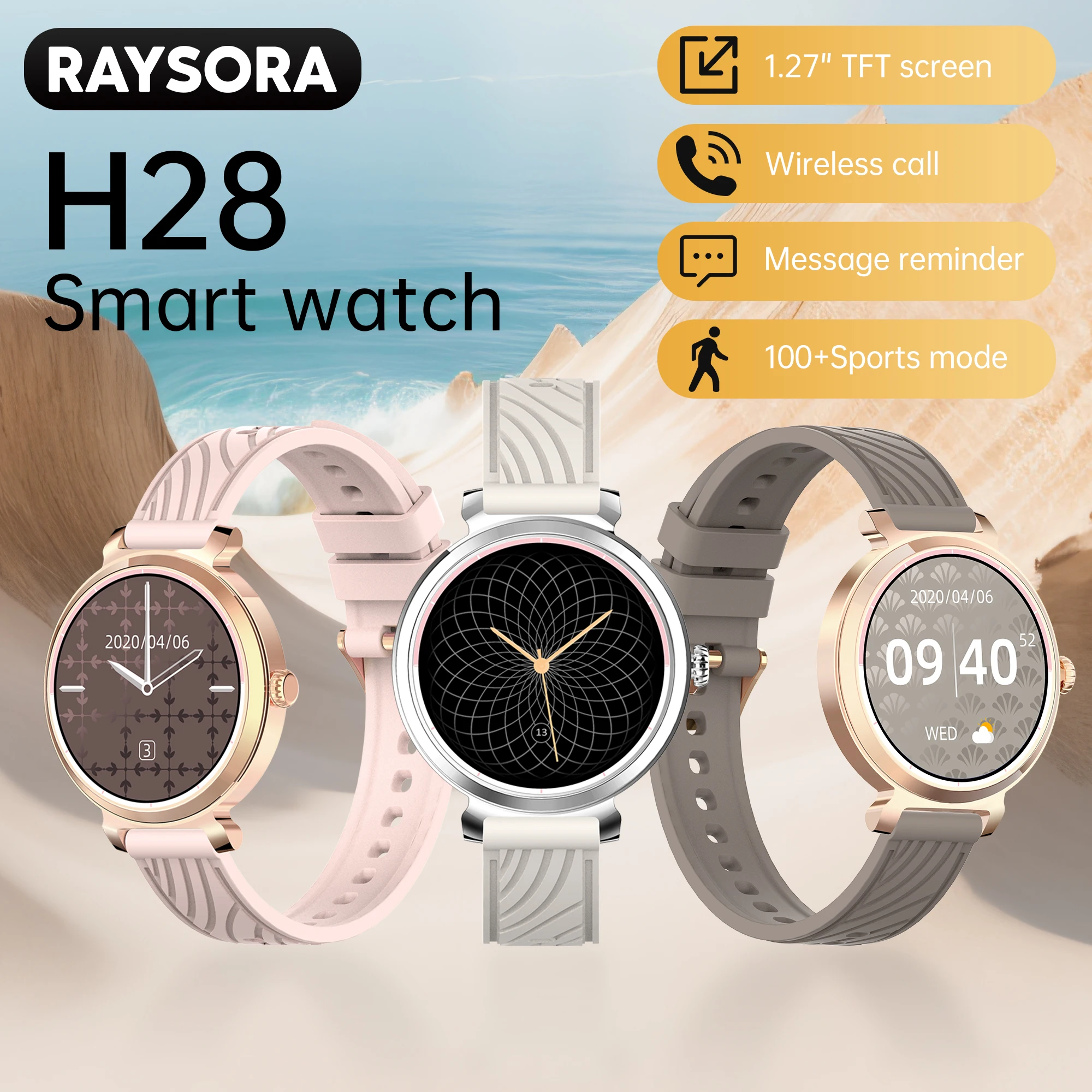 

RAYSORA Smartwatch, 1.27 inch, IP67, 290mAh, wireless calling, motion tracking, sleep monitoring, compatible with Android/iPhone