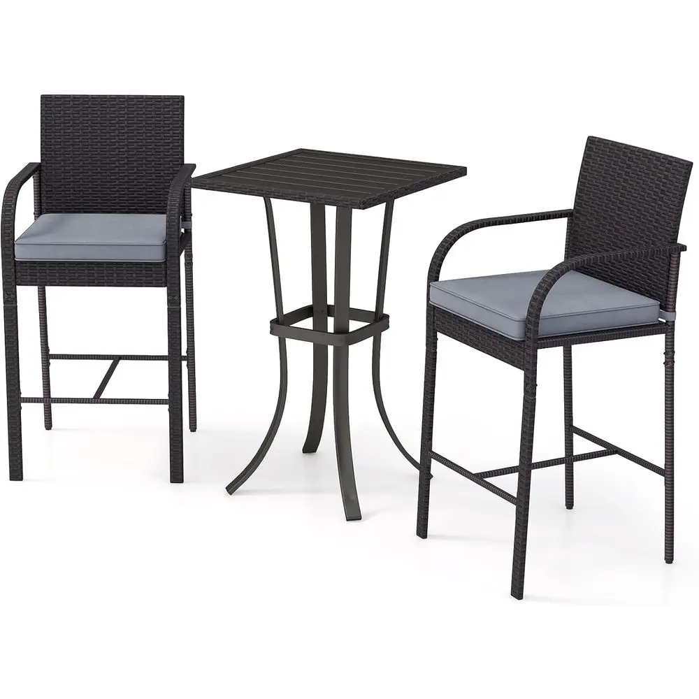 

Уличный плетеный барный комплект с мягкими стульями и квадратным столом для балкона, заднего двора или зоны у бассейна