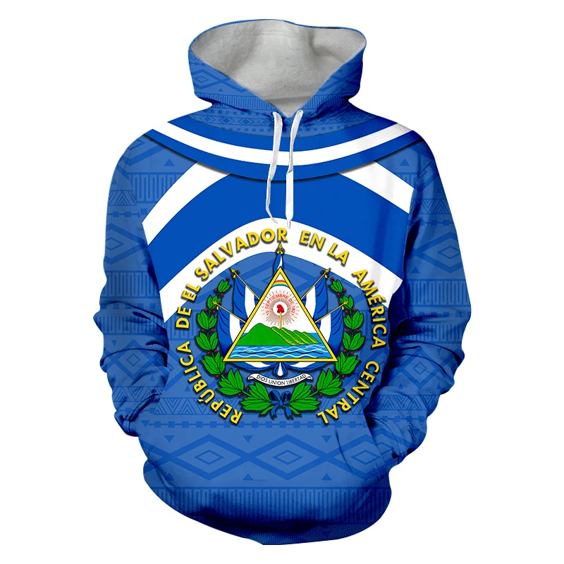 Sudadera con capucha con estampado 3D de la bandera de El Salvador para hombre y mujer, ropa de calle de gran tamaño, jersey de Hip Hop, chaqueta con capucha, chándal informal para hombre