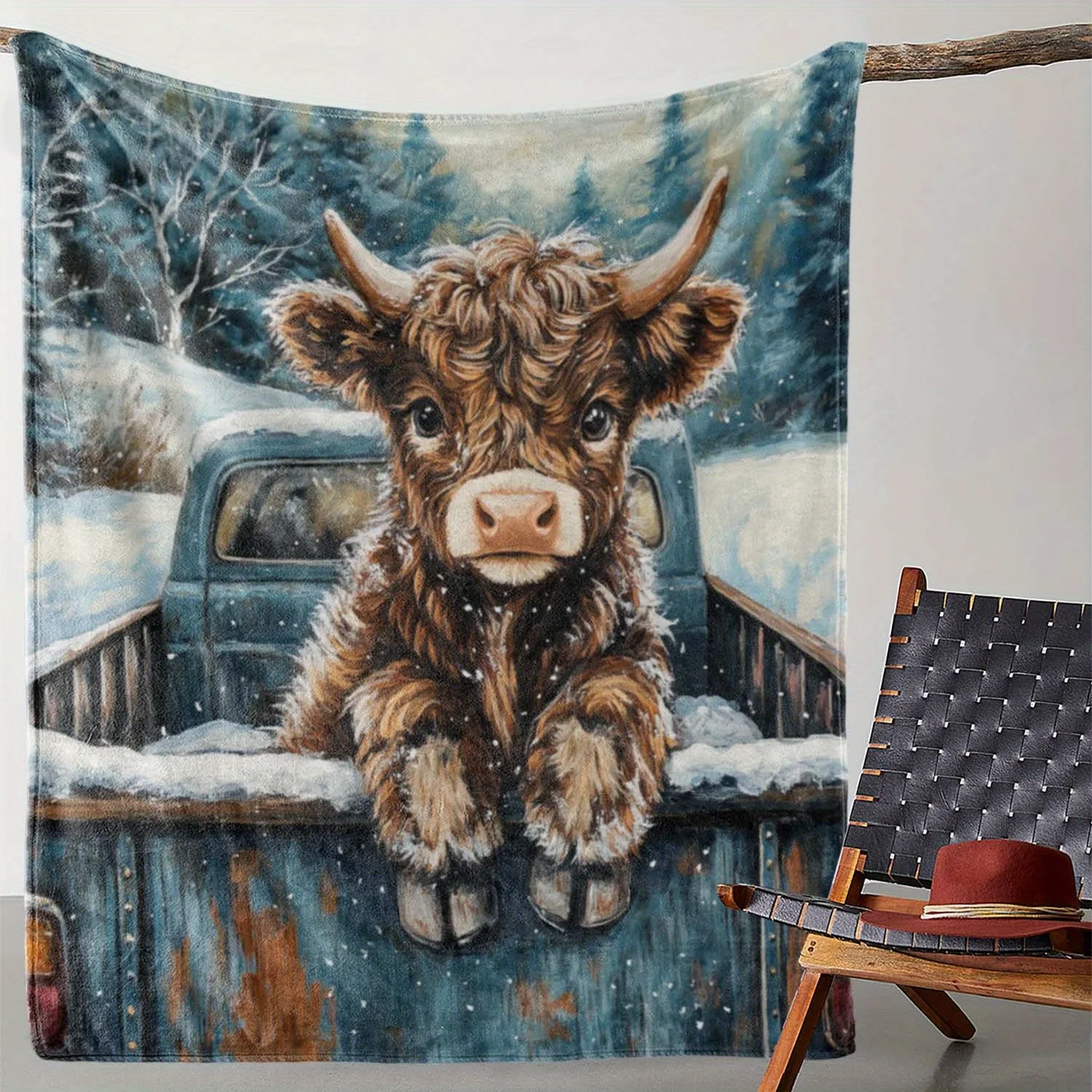 

Open 1 flannel blanket, calf and cedar 2D print winter blanket - warm and comfortable soft sofa bed car office camping trip