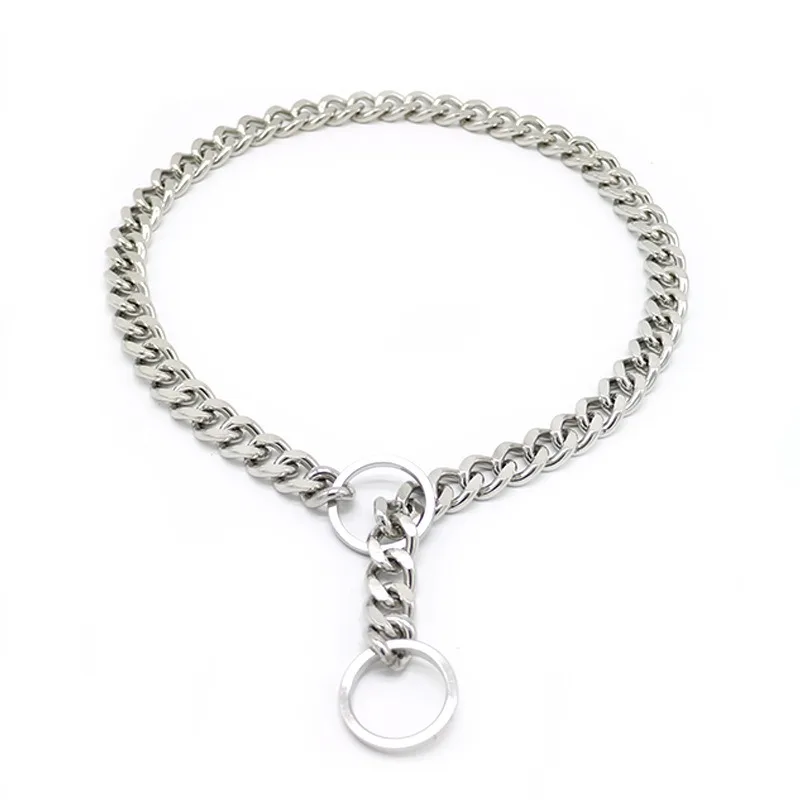 Metal Stainless Chain Dog Collar Silver Cuban Link Dog Slip Chain Choke Collar Steel Strong Slip Dog Collars for Pet