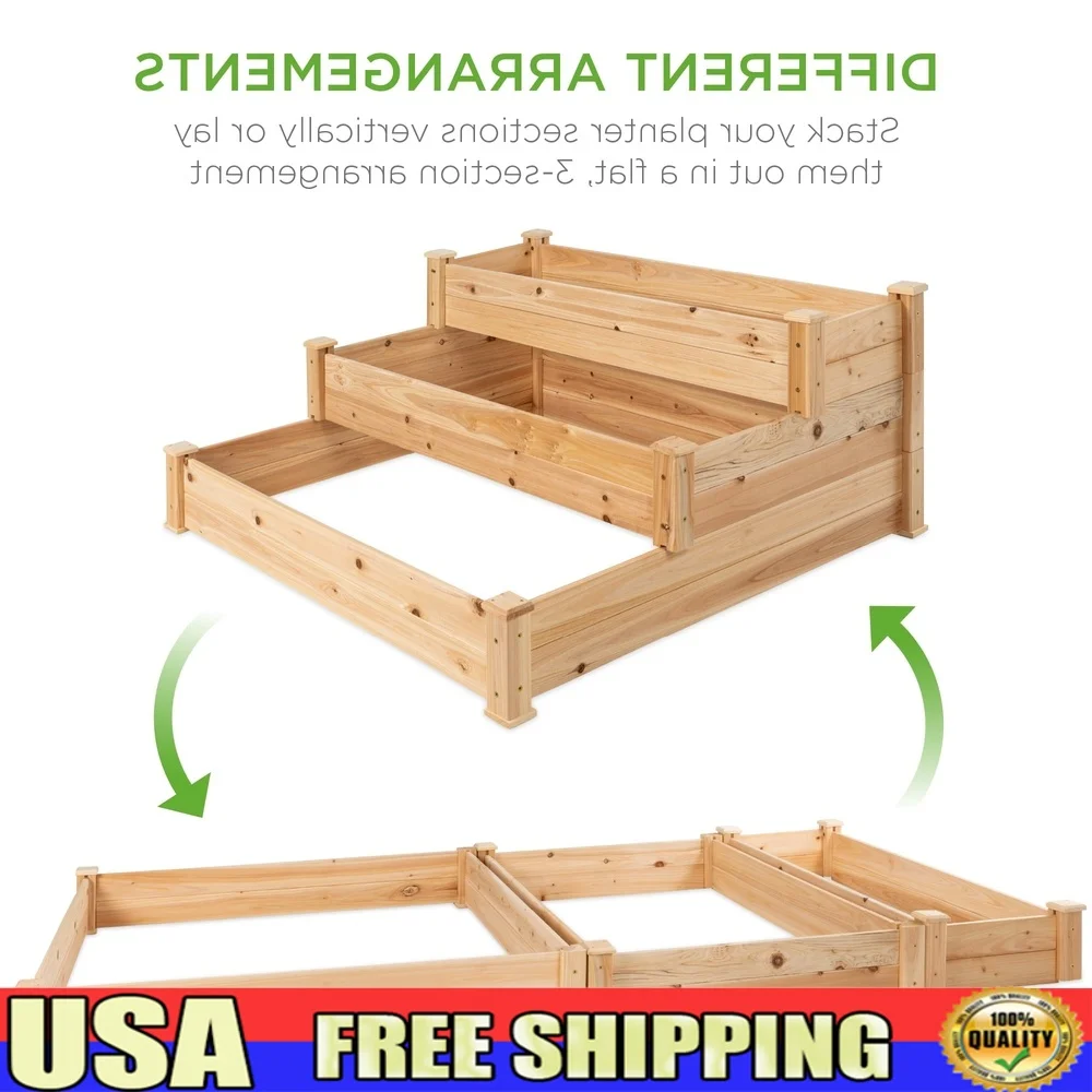 

3-Tier Fir Wood Raised Garden Bed Planter Easy Assembly Durable Outdoor Gardening Versatile Design Vegetables Flowers Herbs
