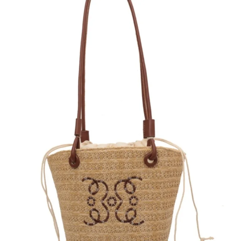 Woven Straw Shoulder Bag New Shoulder Bag Women\'s 2024 Summer Rattan Vacation Summer Seaside Beach French Straw Shoulder Bag