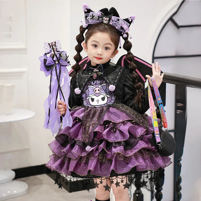 Kuromi Kleid Mädchen Sommer Wunderschöne Puffy Prinzessin Kleid Kinder Geburtstag Party Kleidung Geschenk Halloween Cosplay Teufel Kostüm Requisiten