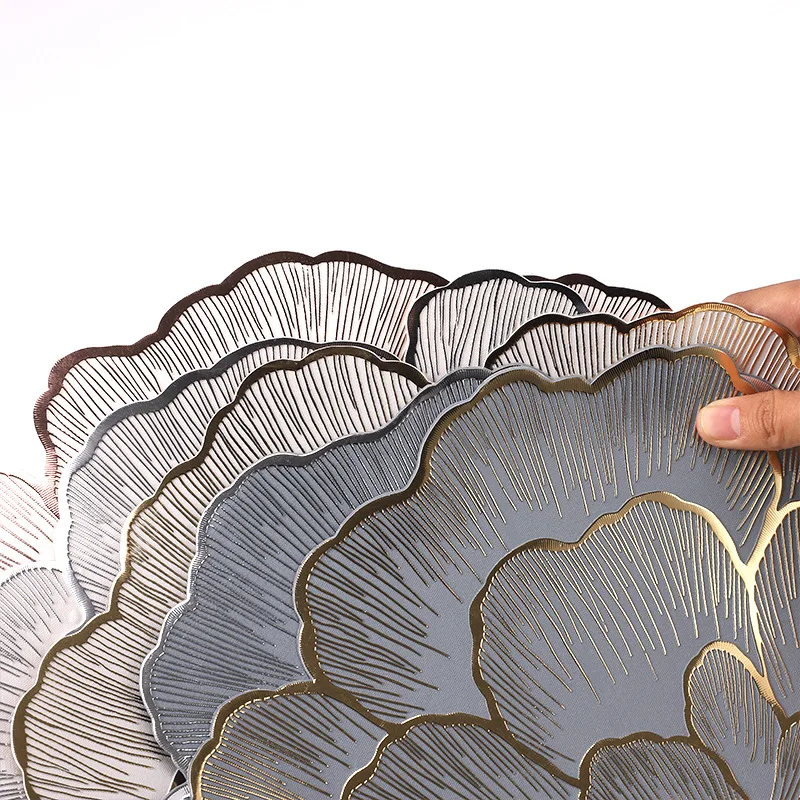 1/6/10 قطعة الذهب الإبداعي الفاوانيا هدية المفارش الشمال المنزل الوقايات البلاستيكية طاولة طعام حصيرة الزخرفية المضادة للانزلاق وجبة عيد الميلاد حصيرة #4