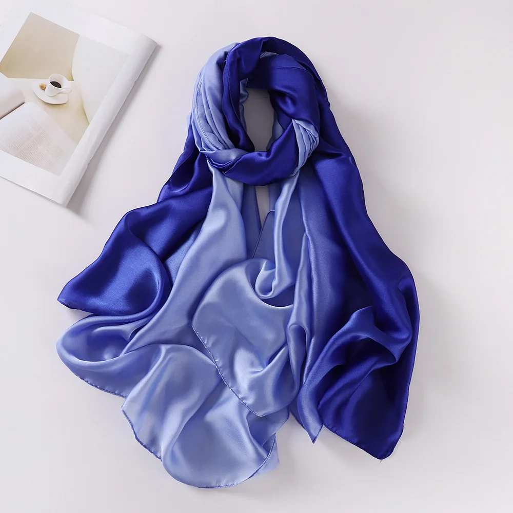 

90*180CM New Gradient Color Silk Scarf Transition Color New Silk Satin Scarf Scarf Temperament Long Style Lady's Cape