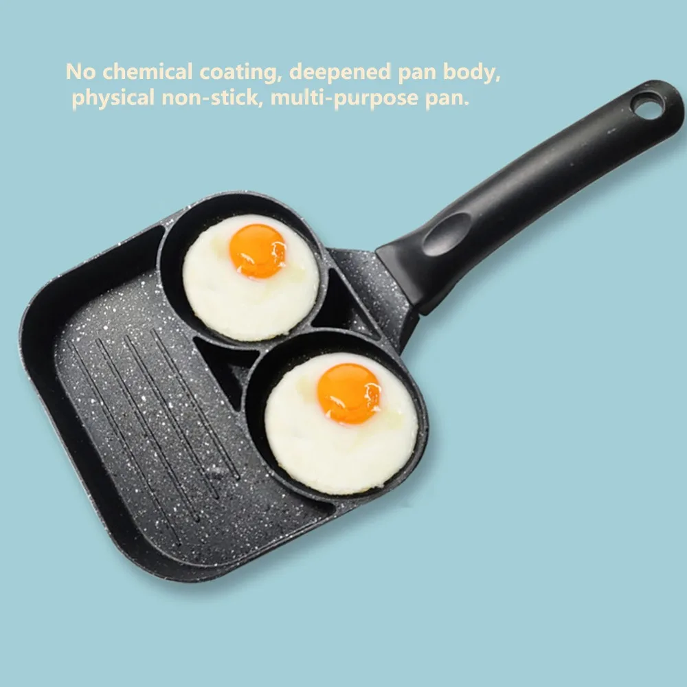 3 Section Square Grill Pan Aluminum Alloy Nonstick Divided Egg Frying Pan Black Versatile Breakfast Skillet Outdoor Grilling