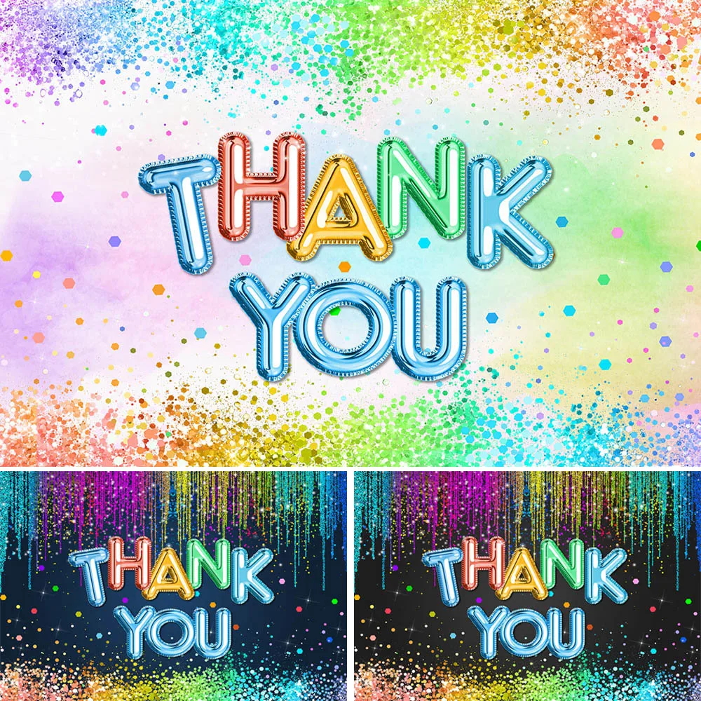 

Thank You Photography Backdrops Colorful Sequins Balloon Thanksgiving Party Theme Background Props Photocall Photo Studio