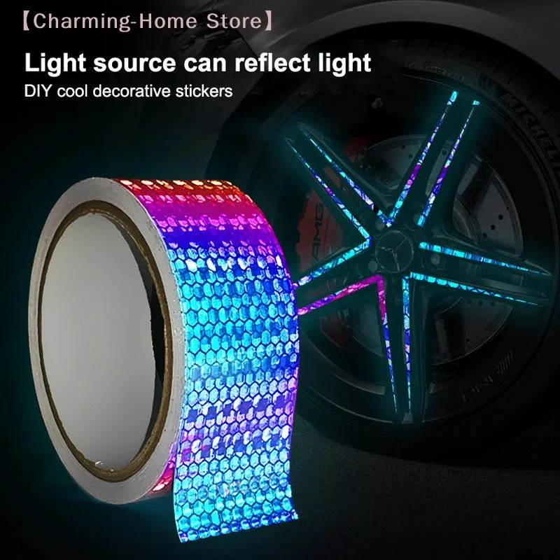【M】1/5/10M Holographic Iridescent Reflective Tape, High Brightness Strong Adhesion for Car Bike Moto DIY Safety Warning