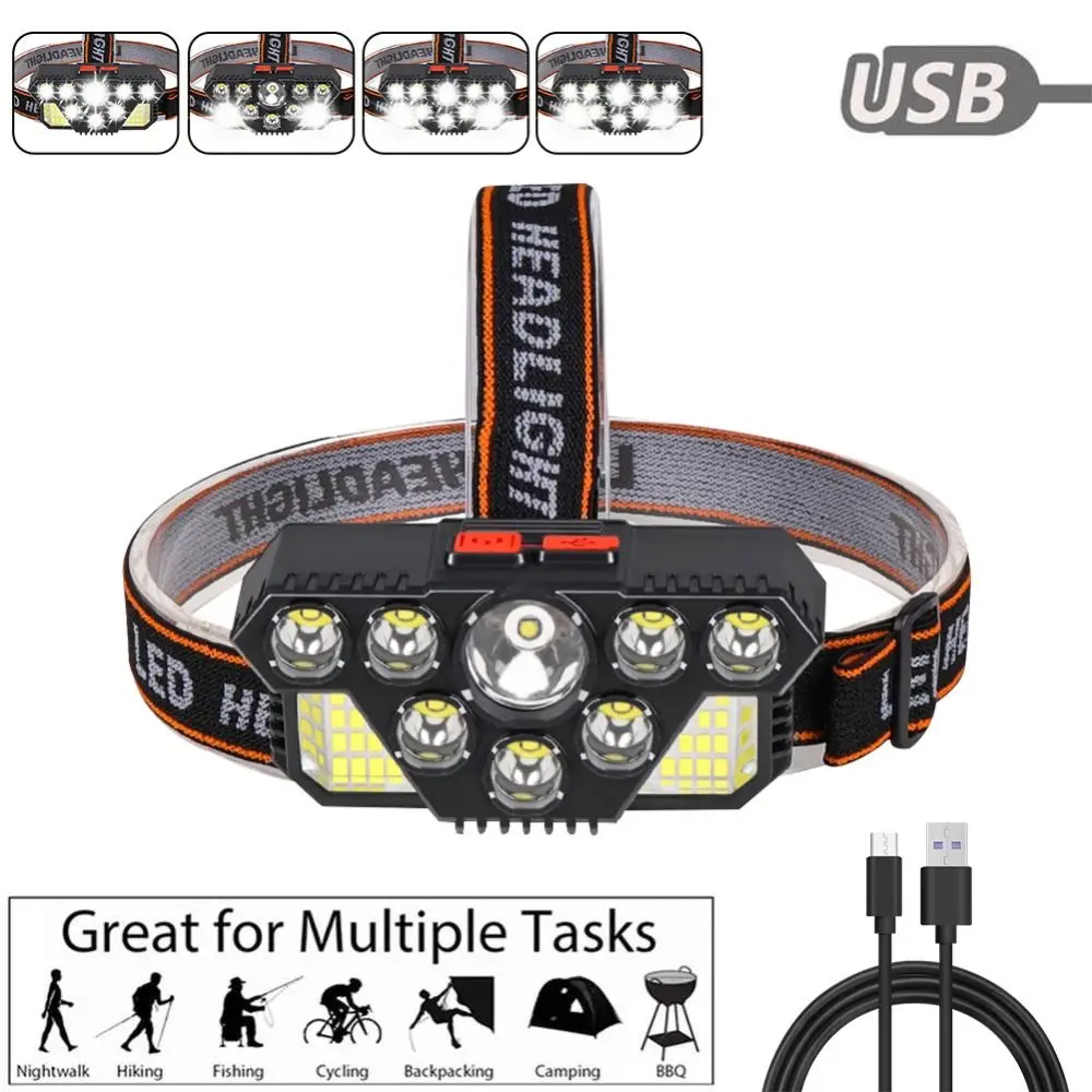 

8 Safety Lights Head Light Mode Switchable Multi-Angle Adjustment LED Headlamp Rechargeable Super Bright Night Fishing Headlight