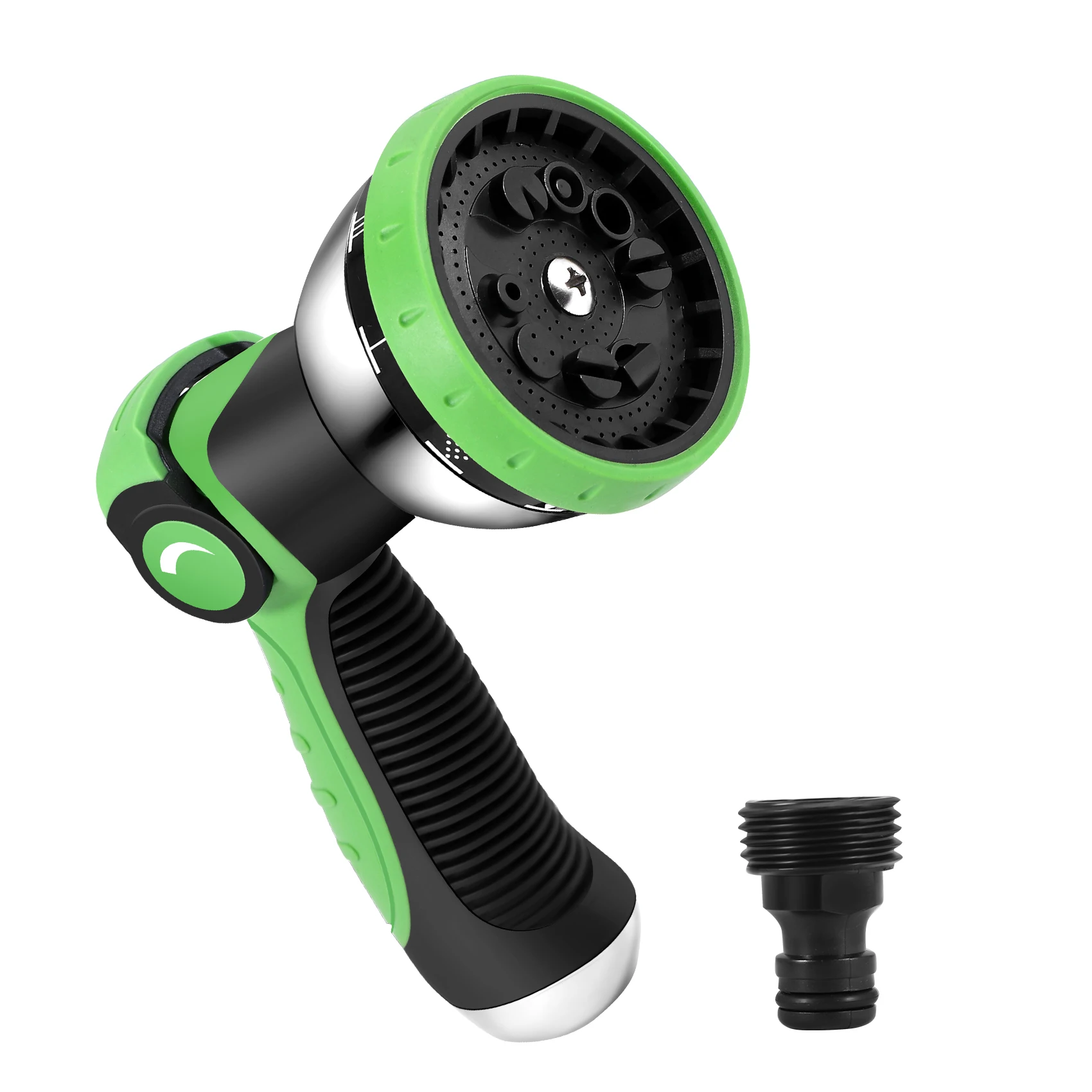 BAAJ-Garden Hose Nozzle Spray Nozzle 10 Hose Metal Duty Watering Patterns Thumb Control On Off Valve Water Multifunctional Green