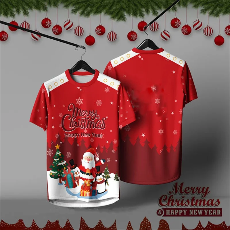 

3D Print Fun Santa Claus T-shirt For Men Leisure Fashion Short Sleeve Tops Merry Christmas Pattern Loose Casual Unisex Clothing