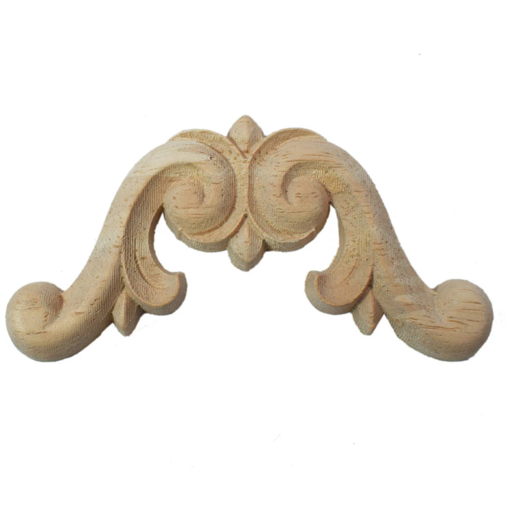 

10PCS 6/8/14cm Unpainted European Exquisite Long Floral Leaves Wood Furniture Window Corner Wood Applique Onlay Wood Figurines