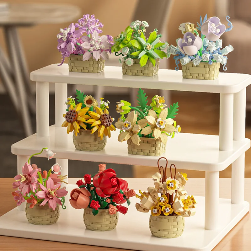 

Строительные блоки, корзины с цветами, украшения в горшках, подсолнухи, головоломка, подарок на день рождения для девочки