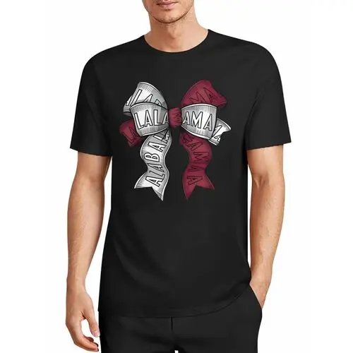 Alabama Red and White Hand-Painted Bow Tie Full-Print Letter Black T-Shirt