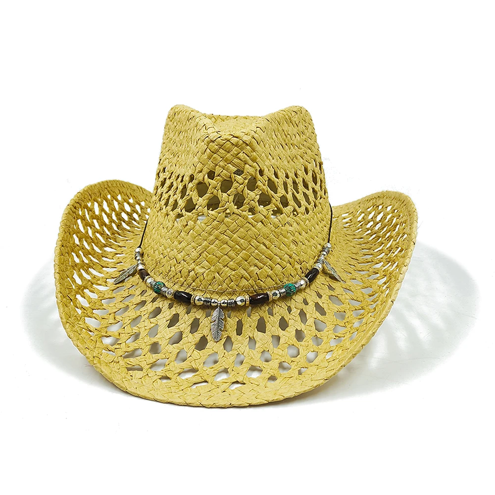 Summer Outdoor Men Women Hand-woven Western Cowboy Paper Straw Hats Wide Brim Breathable Beach Multicolor Cap 2024 New