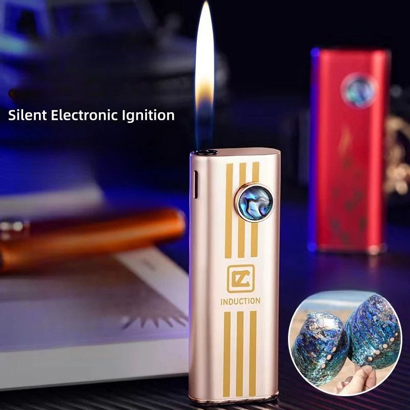 Creative Shell Silent Electronic Ignition Inflatable Lighter Metal Body Open Flame Portable Butane Gas Lighter Gadget Men\'s Gift