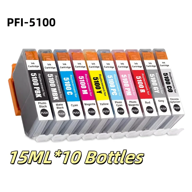 PFI-5100 Ink Cartridges High Capacity Compatible for Canon imagePROGRAF PRO 310 Printer 10 Pack (MBK PBK C M Y R GY PC PM CO)