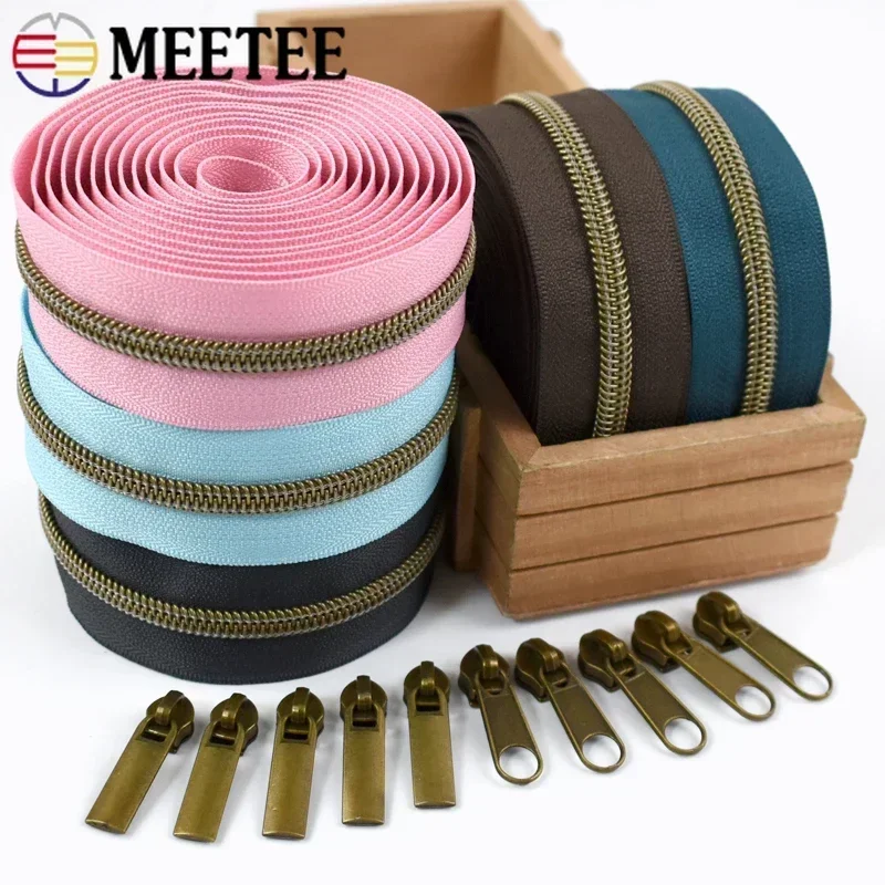 5# Nylon Zippers Tape for Bag +Zipper Slider Heads Plastic Zips By The Meter Decorative Zip Pulls Repair DIY Sewing Accessories