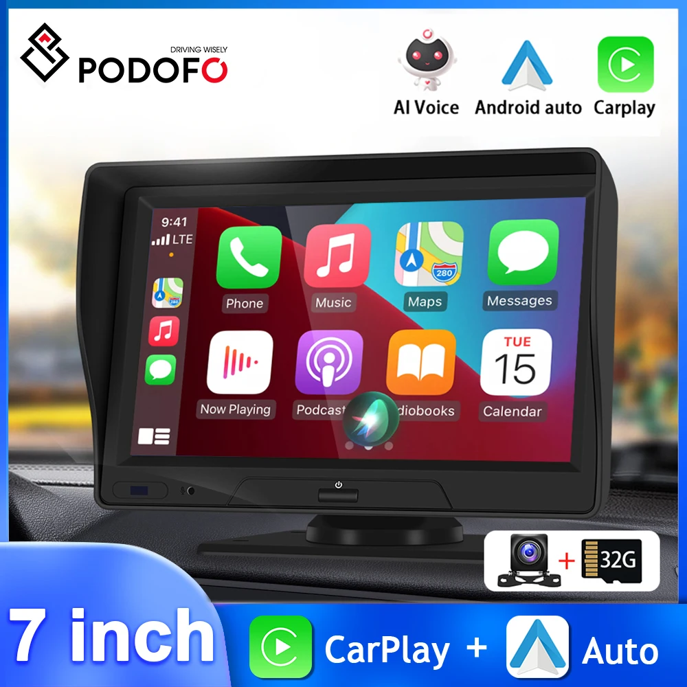 

Podofo 7Inch Car Radio Portable Wireless Carplay Android Auto Touch Screen Multimeida Player Voice Control FM BT For Nissan VW