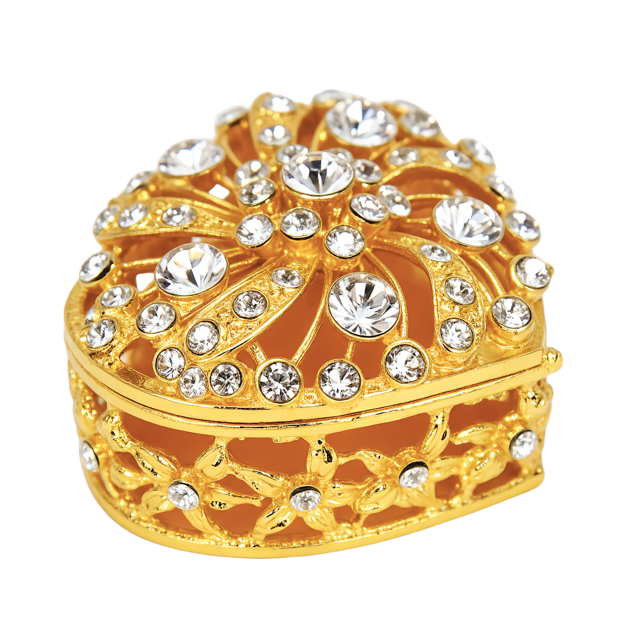 Silver Heart Shaped Jewelry Box for Wedding Coins Decoration Jewellery Box with Rhinestone Wedding Gift for Bride Collection Box