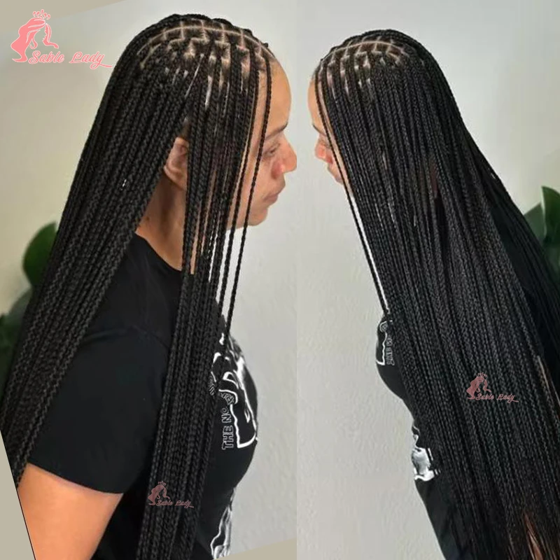 36 "สังเคราะห์วิกผมลูกไม้เต็มรูปแบบ Cornrow กล่อง Braided Wigs สําหรับผู้หญิงสีดํา Knotless Braids วิกผมลูกไม้แฟกซ์ Locs Braiding ผมวิกผม