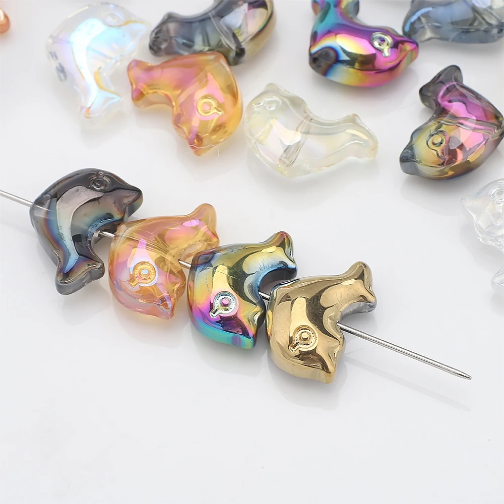 30Pcs Colorful Sea Dolphin Beads Electroplate Glass Fish Beads Crystal Ocean Animal Dolphin for DIY Jewelry Making Craft