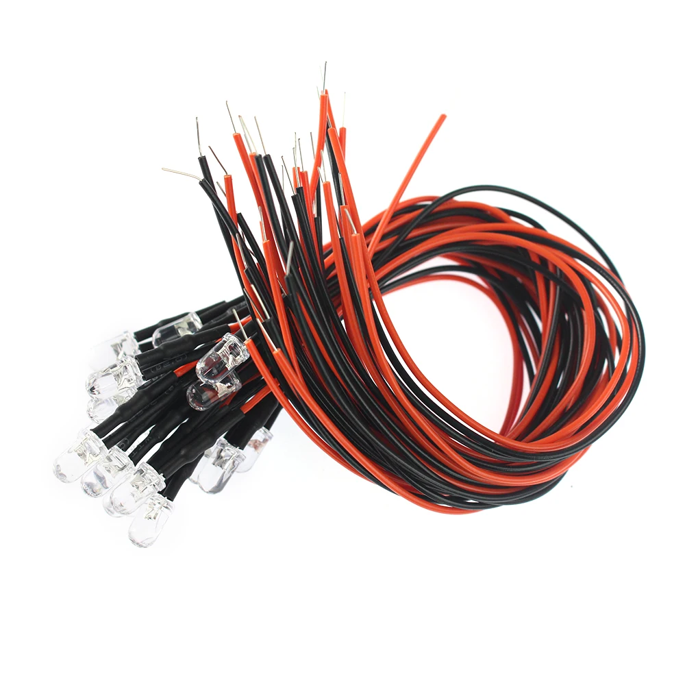 Diodo LED de 20 piezas con luz LED naranja precableada de 20 cm de 12 V y 5 mm