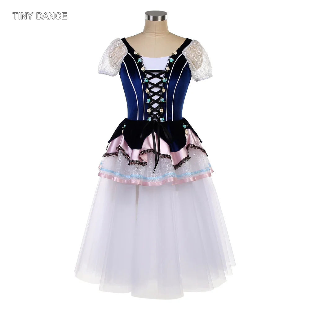 여성과 소녀를위한 성인 짧은 퍼프 슬리브 발레 투투 긴 댄스 복장 발레리나 댄스 의상 26036