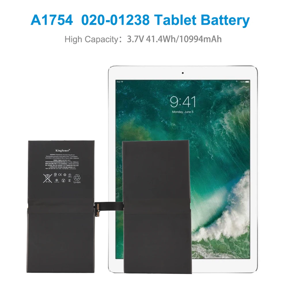 KingSener A1754 020-01238 Battery For Apple iPad Pro 12.9 2017 2nd Gen A1670 A1671 A1821 Tablet PC 3.7V 41.4Wh/10994mAh