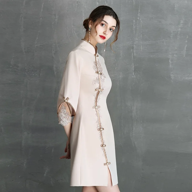 

Китайский традиционный халат 2022, однотонное женское платье Cheongsam, элегантное платье, винтажное платье в китайском стиле, новое женское платье Ципао с вышивкой