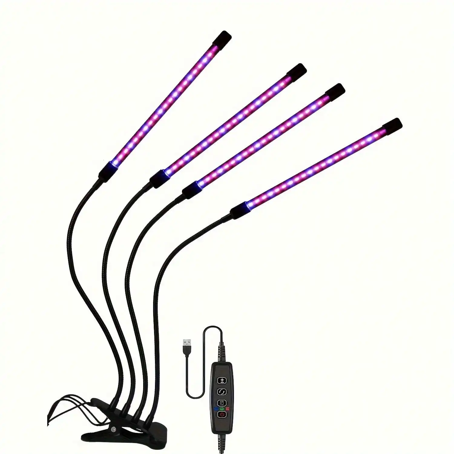 توقيت USB يعتم ضوء LED بأربعة رؤوس للنمو. الطيف الكامل 3-وضع - إضاءة نباتية داخلية تجارية لنمو صحي.