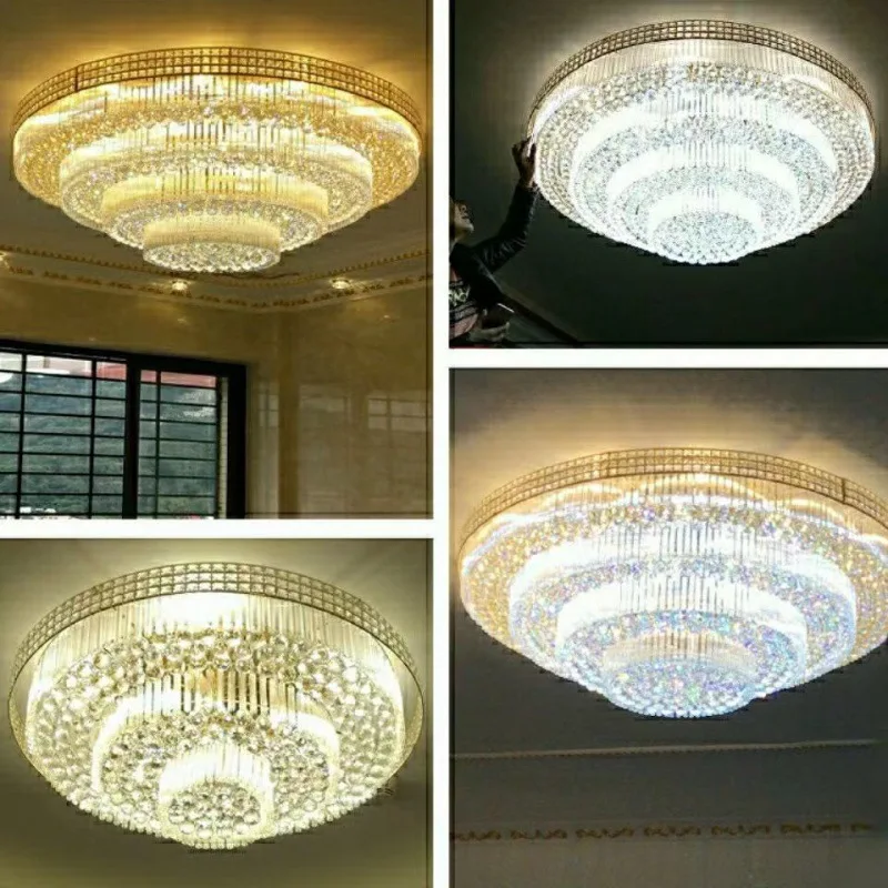 Imagem -05 - Lustre de Teto de Cristal para Casa Luz de Teto Redonda Dourada para Hotel Luxo e Moderno Lobby e Hotel Europeus