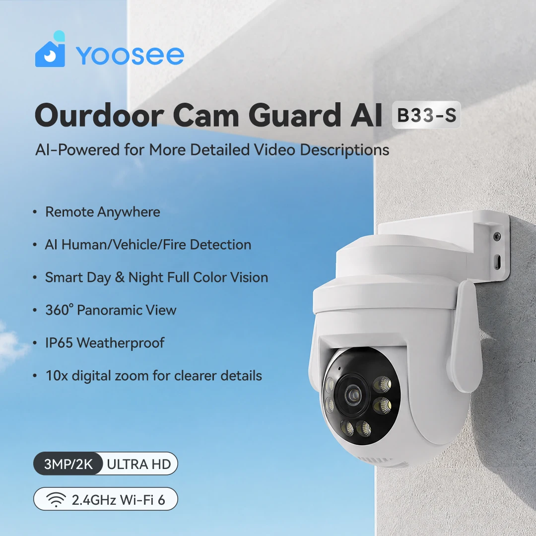 Yoosee B33-S Outdoor AI Security Camera 360° Panoramic View Full Color Night Vision Wireless Home Surveillance Camera