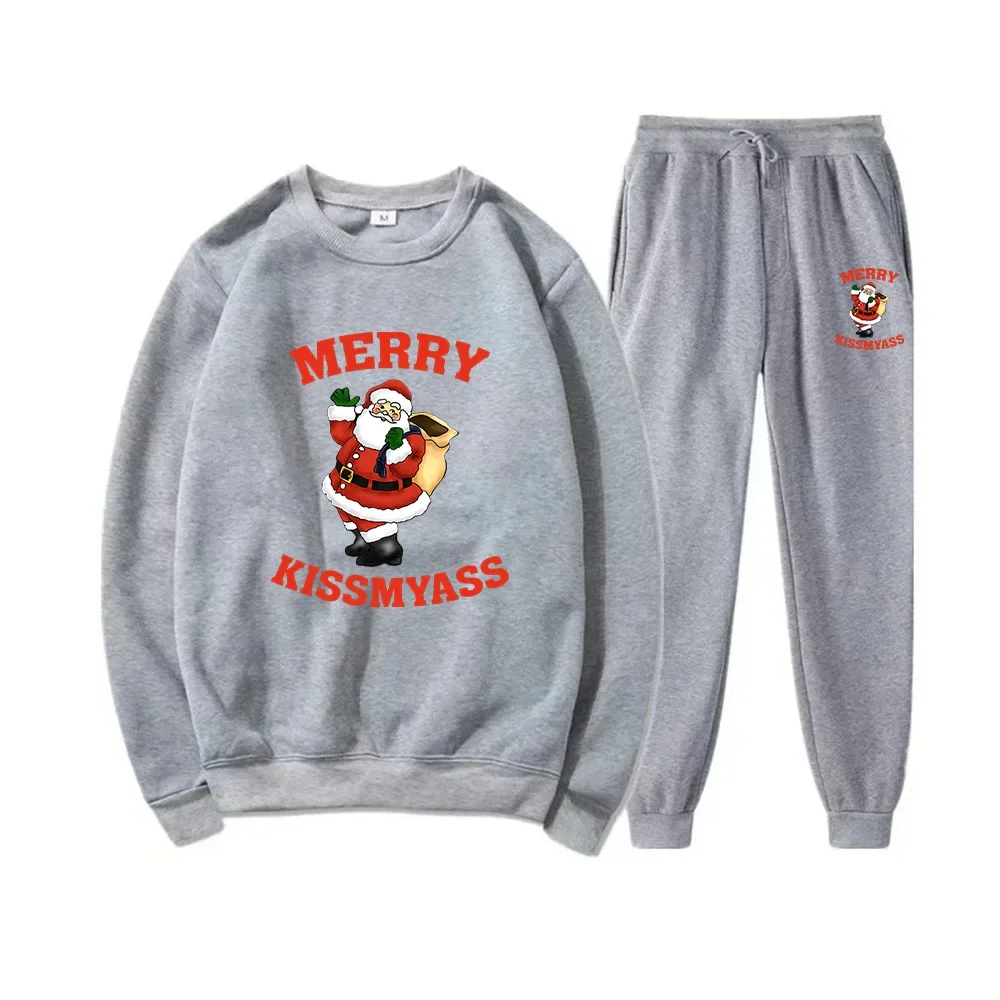 

Christmas men's suit sports warm winter printed round neck sweatshirt set