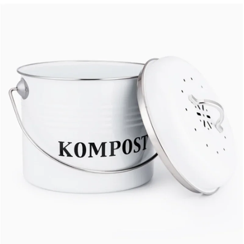 Kitchen Compost Bin 5L Organic Melons Leaves Home Made Trash Can Round Iron Charcoal Filter Bucket Outdoor Accessories