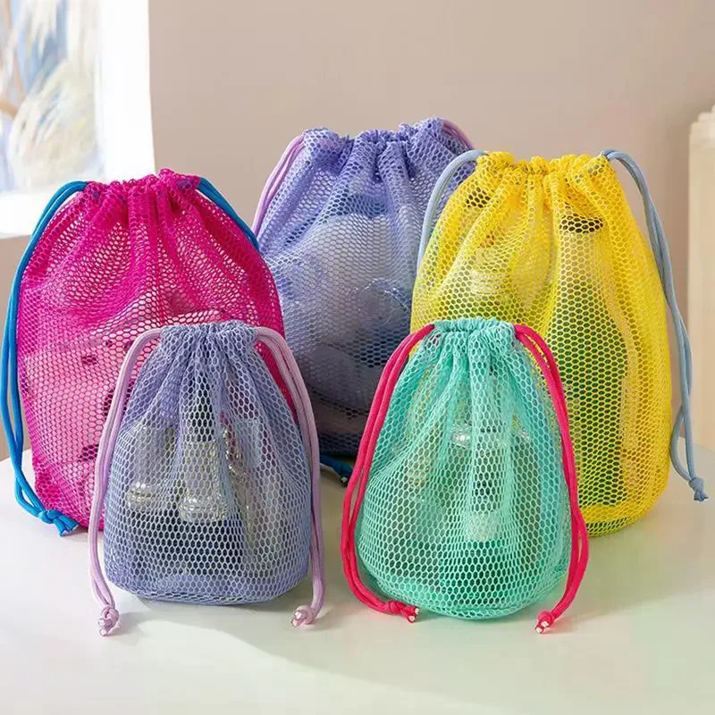 Nylon Mesh Drawstring Storage Pouch Multi-Purpose Travel Bag For Digital Products Makeup Cosmetic Organizer Outdoor