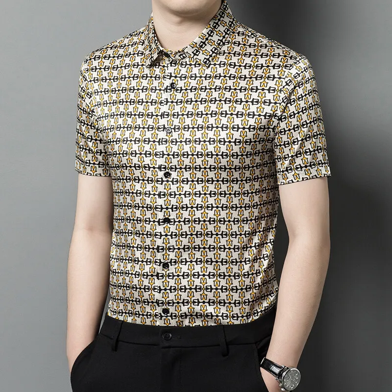 Men's summer short sleeve silk shirt 2025 pioneer men's wear