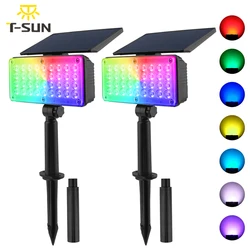 T-SUN 2PCS RGB Solar Light Outdoor Solar Spotlight Solar Power Light For Garden Decor Festival Decorative Lamp Landscape Light