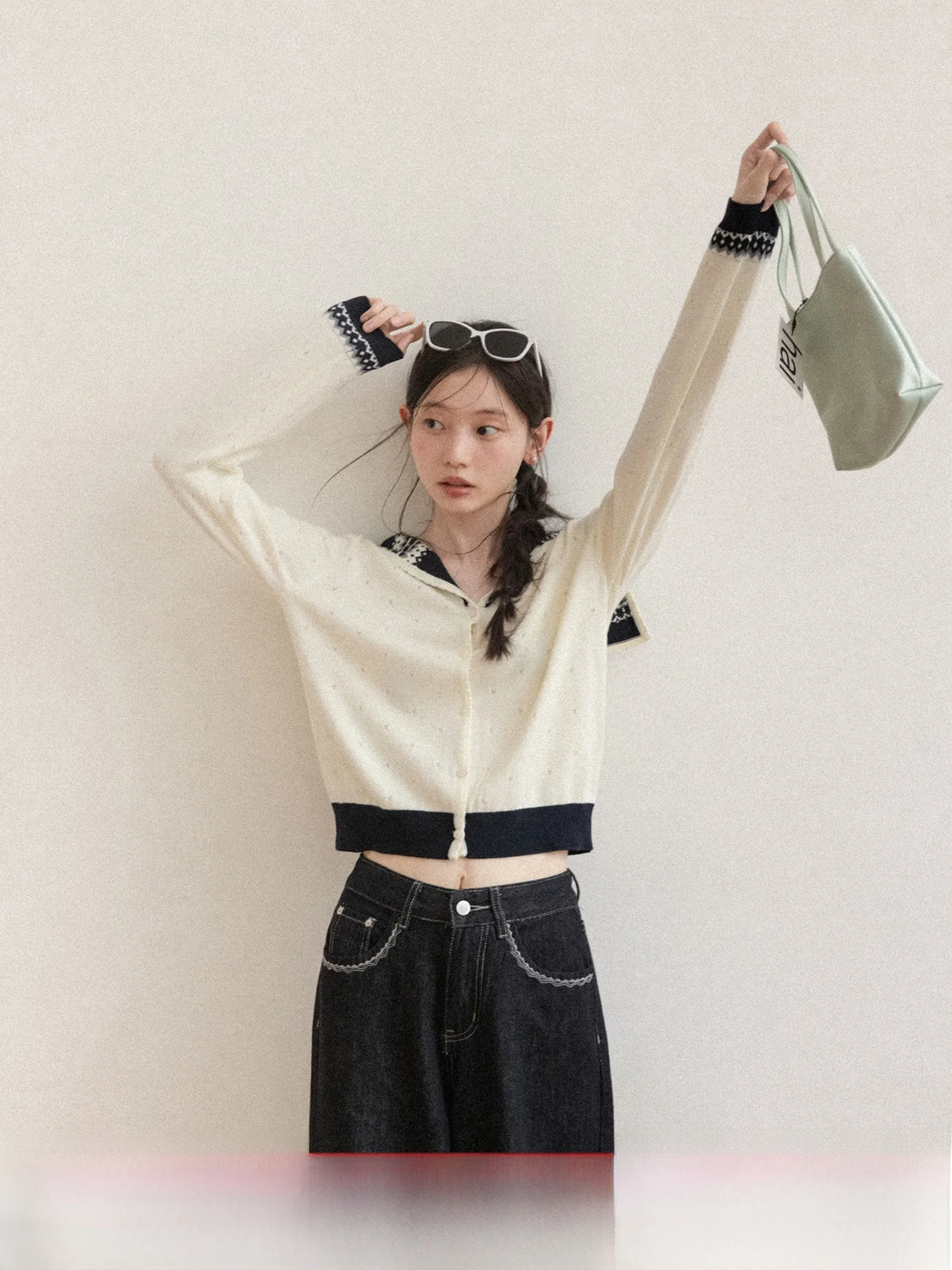 

Casual Sle Long Sve Knitted Sweater Women's Navy Collar Wheat Color Woolen Knitwear Spring Season Versatile Open Cardigan