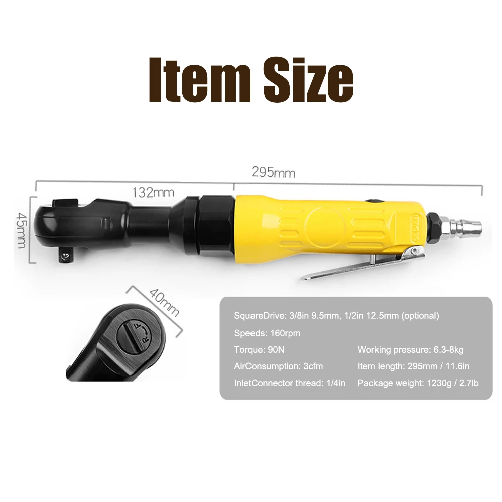 Heavy Right Angle Pneumatic Ratchet Wrench Square Drive Shaft Pneumatic Wrench Professional Auto Repairing Tools 90N Wrench