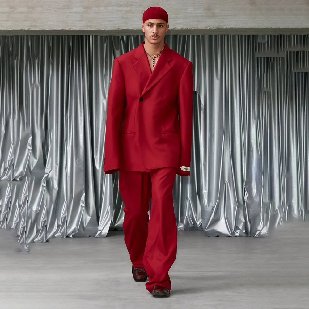 

Костюм из двух предметов, мужской деловой костюм, пиджак с лацканами, брюки, свадебный однобортный деловой повседневный банкетный костюм на заказ, Trajes Para Hombre