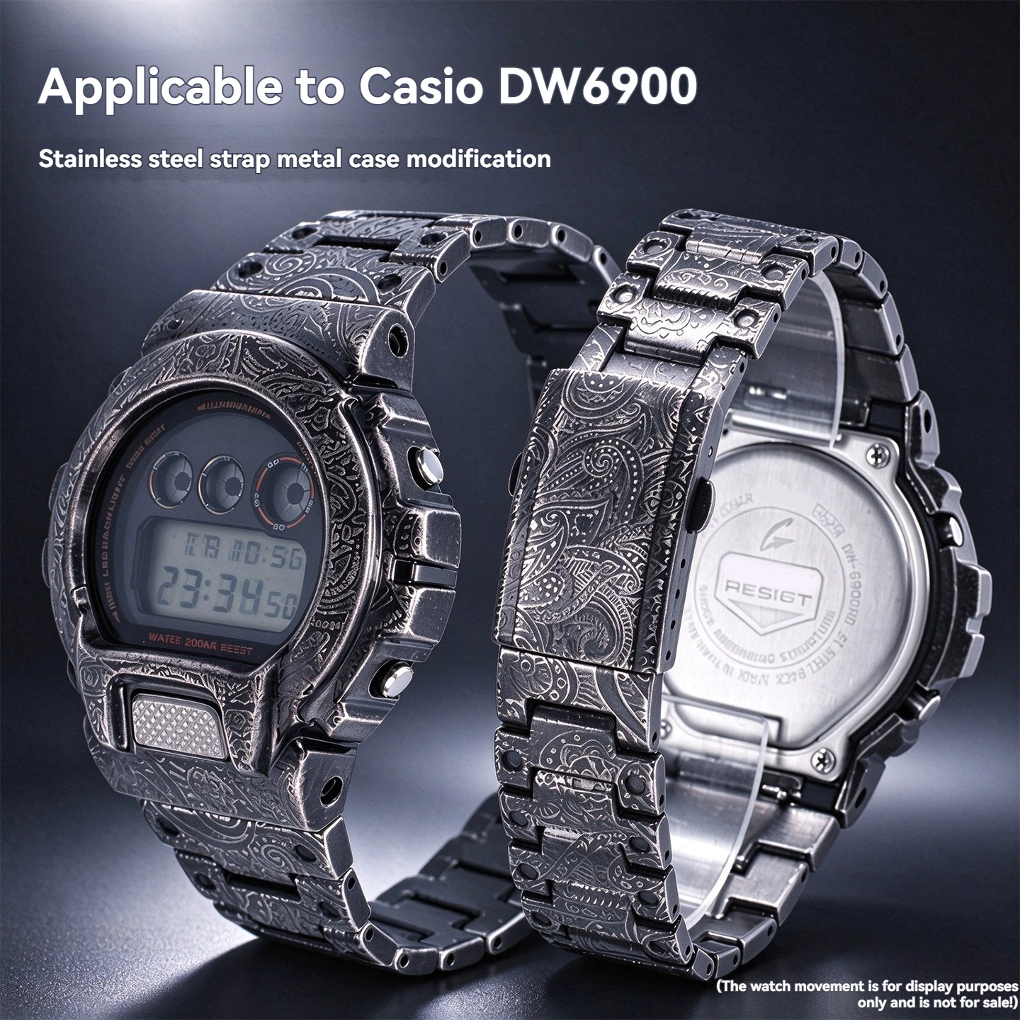 DW6900 Mod Kit Metal case strap For Casio 3230 DW-6900 modifie stainless steel engraved design Men watch bezel band accessory