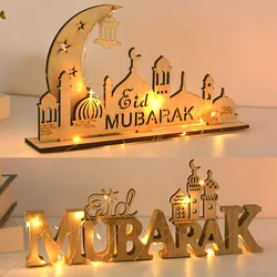 Adorno de madera de Eid Mubarak, Decoración de mesa de letras de luna y estrella de Ramadán para el hogar, colgante musulmán islámico, suministros de fiesta Eid Al Adha