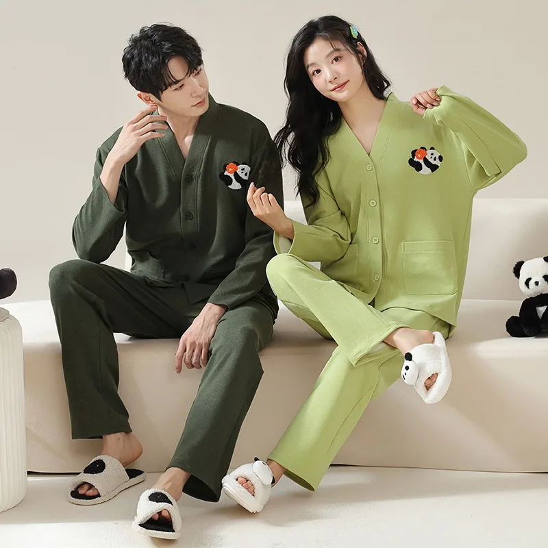 2024 Couple Winter Women\'s Pajamas Set Thin Velvet Warm Sleepwear Soft Sleeping Casual Cardigan Kimono Men Pijama Mujer Hombre